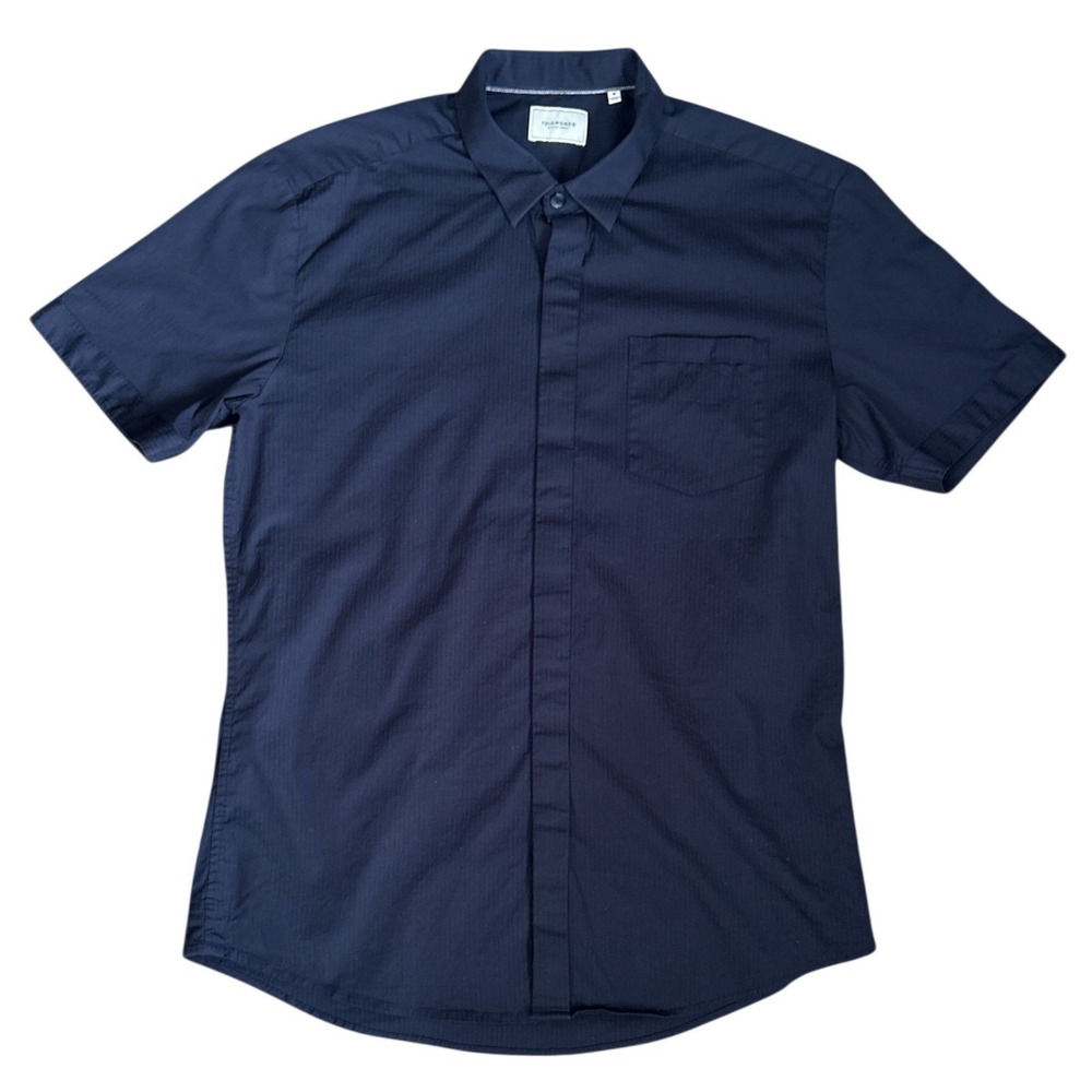 7 Diamonds City Savior Dark Navy Short Sleeve Button Up Shirt, Medium, Casual